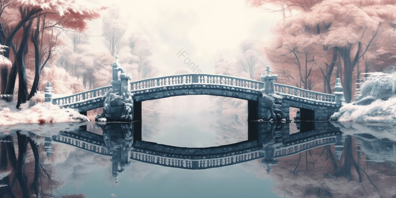 杭州冬季林园拱桥边上的树林风景,插画/手绘图,插画/手绘图库,插画/手绘图下载,插画/手绘